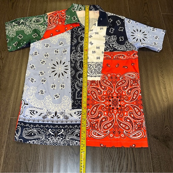 Casual Bandana Multicoloured Paisley Pattern Button Shirt Short Set Size Large - Picture 8 of 11